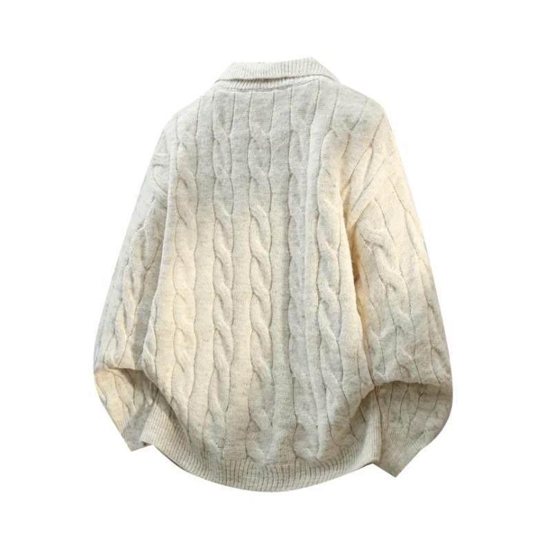 Men's French Retro Cable Knit Sweater - Autumn/Winter Two-Piece, Loose Lapel Style