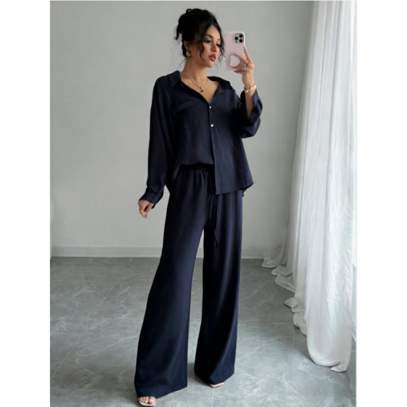 Spring Fashion Plus-Size Women's Two-Piece Set: Linen-Style Shirt & High-Waisted Loose Pants