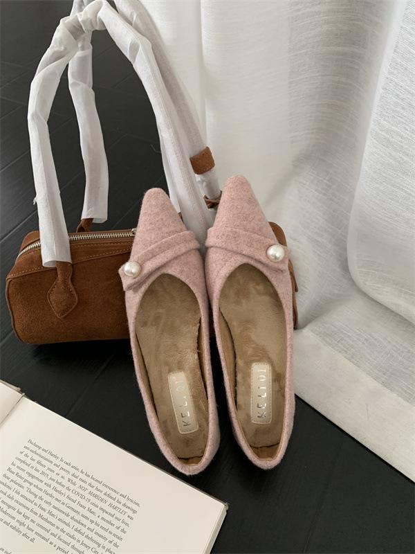 2025 Autumn and Winter New Pointed Thick Heel Fluffy Shoes Women Wear Flat-bottomed Versatile Fairy Wind Warm Shoes