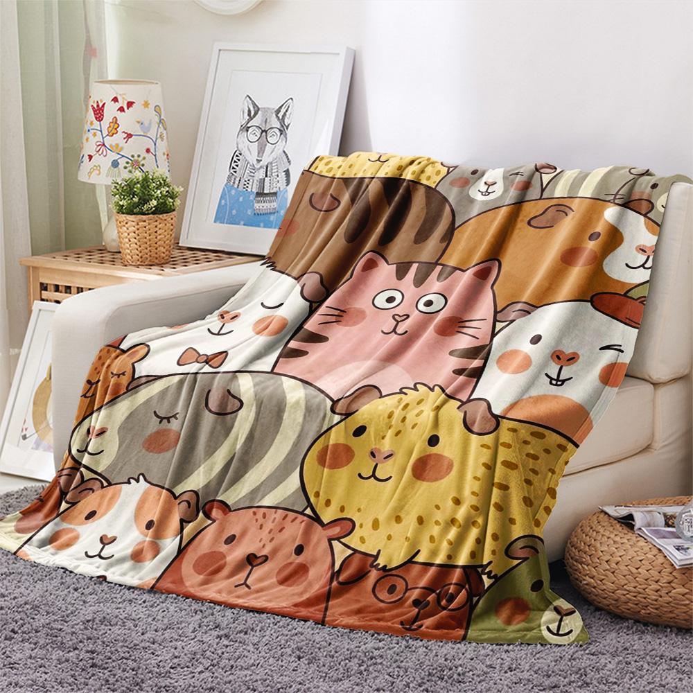 1Pc guinea pig Print Flannel Blanket, High quality Comfortable for All Seasons, Home Decor, Warmth and Comfort, Perfect for Christmas Gifts