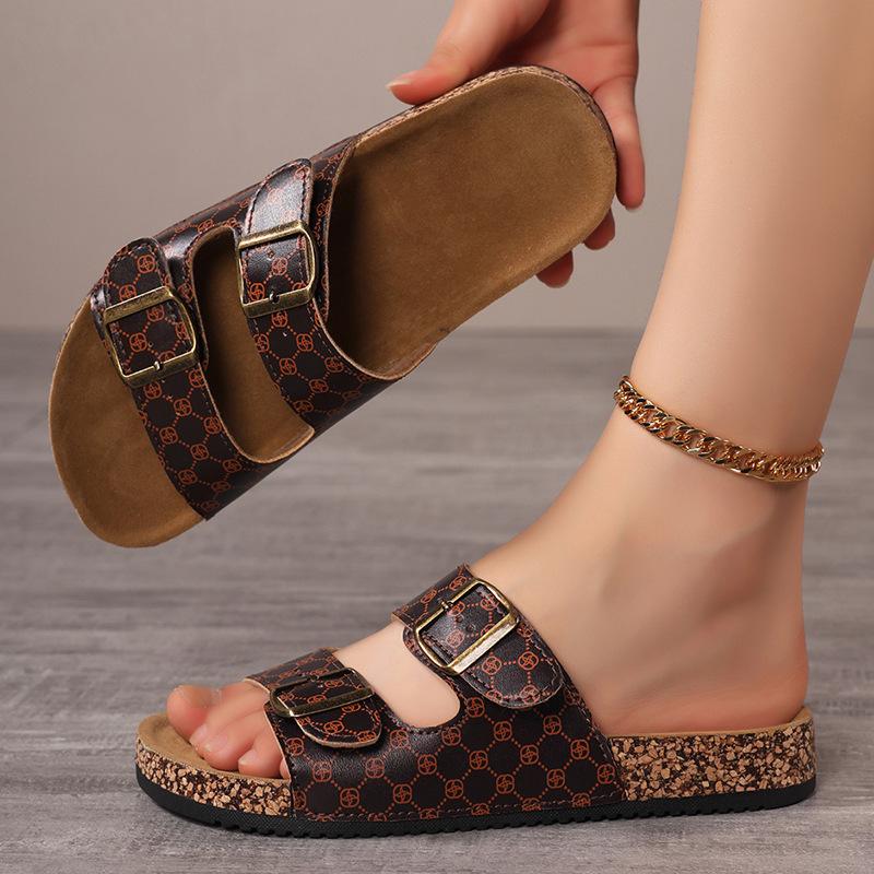 Chinelos de cortiça masculinos e femininos duplos com fivela dupla chinelos de duas palavras sola grossa antiderrapante para exterior sandálias de praia