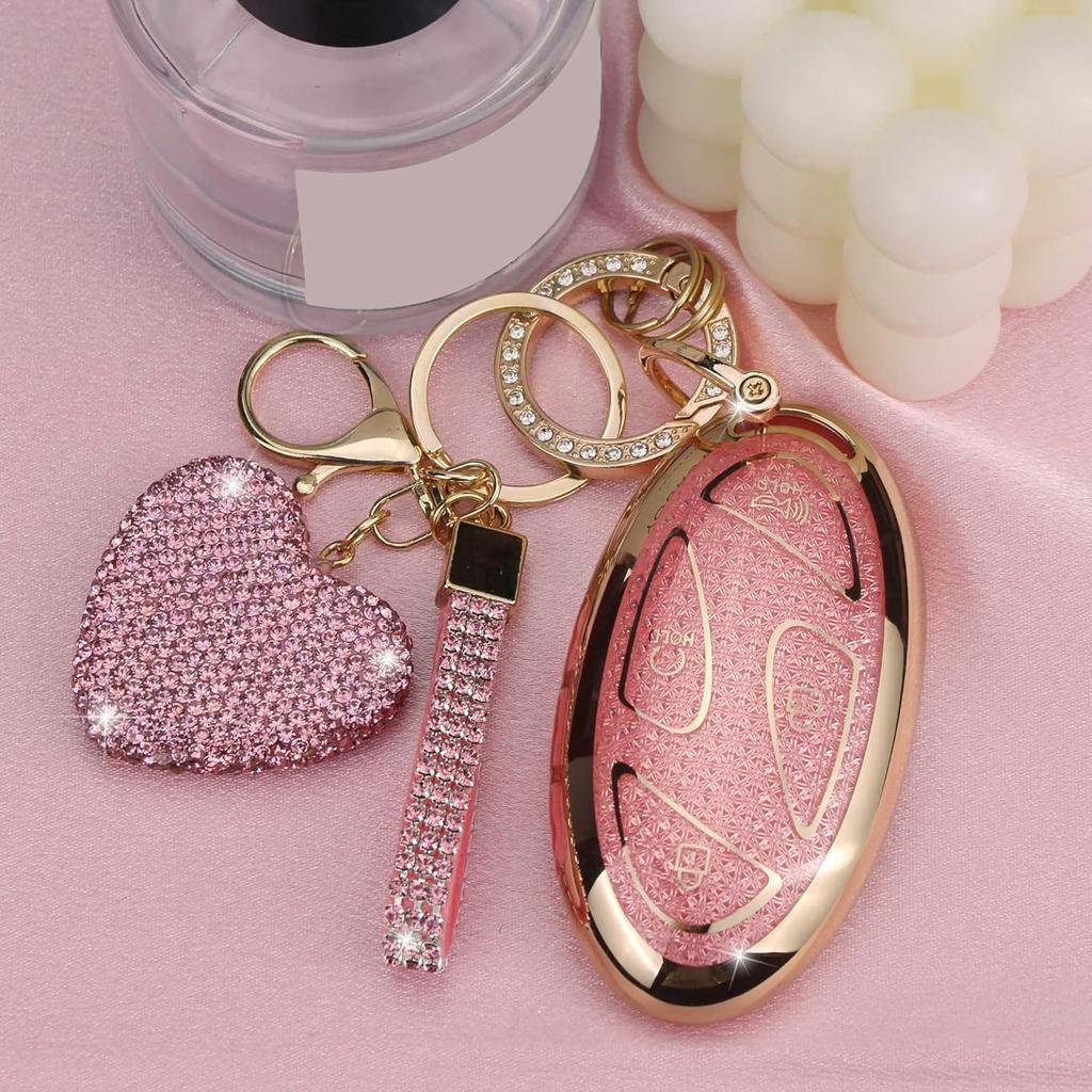 Key Fob Cover with Diamond Keychain Fit for Hyundai Car Key Holder Case Compatible with Hyundai Loniq 6 Grandeur GN7 KONA 2024 Smart Remote Key