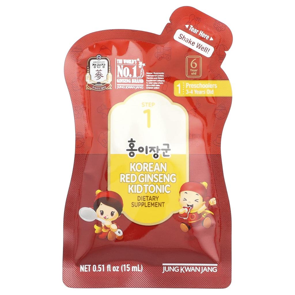 JungKwanJang, Korean Red Ginseng Children's Tonic, Level 1, Ages 3-4, 30 Pouches, 15ml (0.51 Fl Oz)