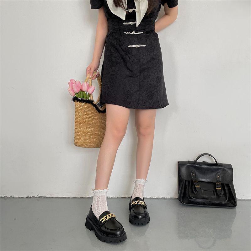 Boty Mary Jane Pro ženu Lodičky Lolita Platforma Dámské Mokasíny Vintage Pevná kůže Slip On Kovová přezka Boty Oxford