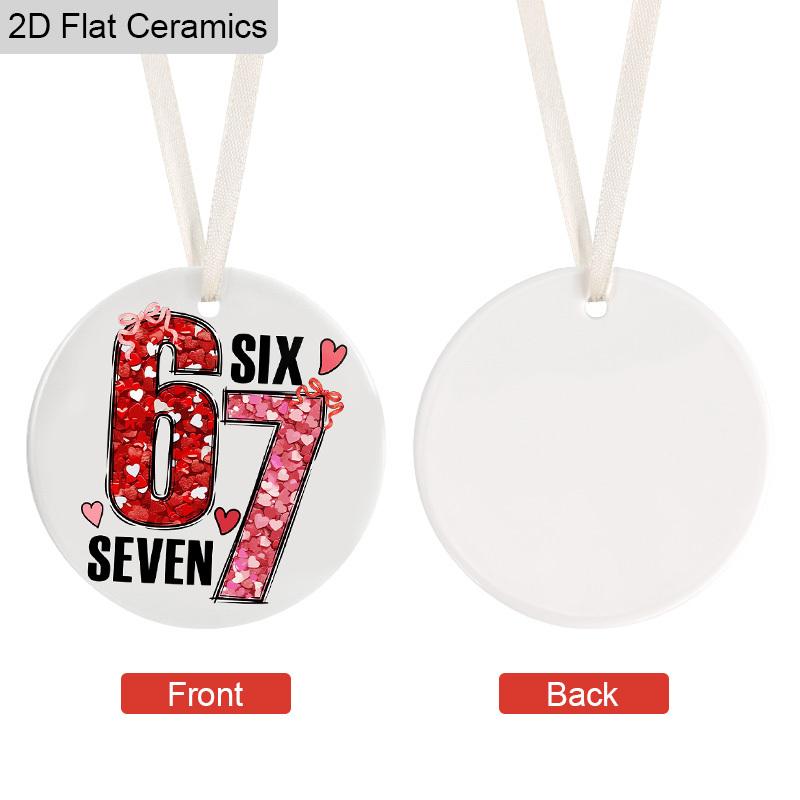 Pink Number '67'Ceramic Ornament, Romantic Valentine’s Day Gift, Christmas Tree Hanging Decor, Backpack Charms,Valentine’s Day Anniversary Keepsake