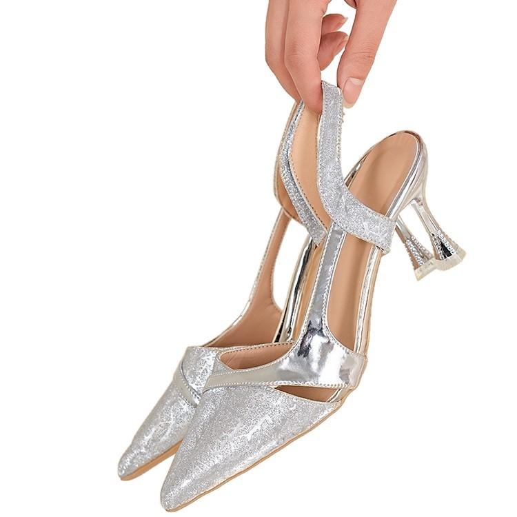 Baotou sandals women's new summer mid-heel single shoes temperament stiletto high heels solid color