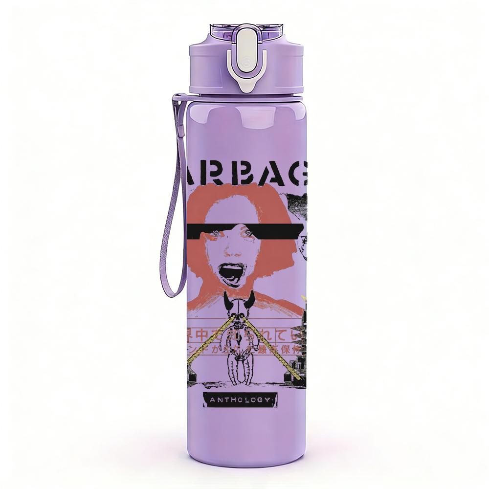 1PC Garbage band vintage portrait print 750ml colorful plastic sports water bottle leakproof pop up lid with straw for outdoor work home use