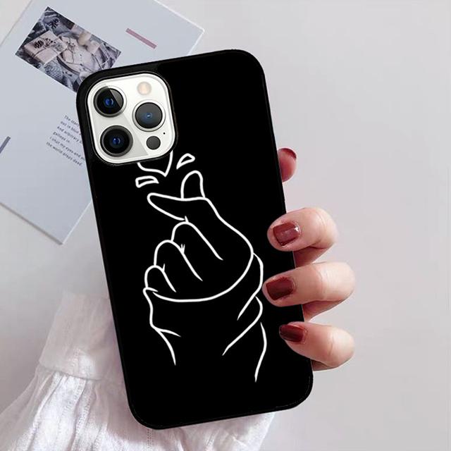 Korean Finger Heart Love Phone Case For iPhone 17 Air 16 15 14 13 12 Pro Max Plus Max Cover Shell Coque