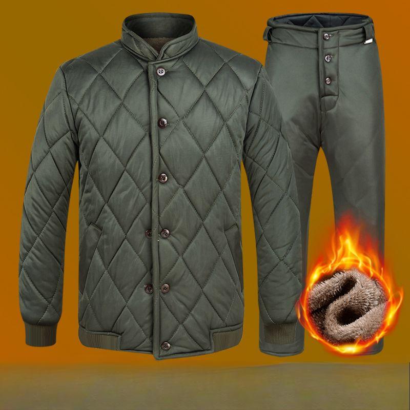 Men's Outdoor Cold Storage Cotton-padded Jacket, Stretch Loose Cotton-padded Jacket, Warm and Cold-proof Overalls, Thickened and Velvet 2-piece Suit
