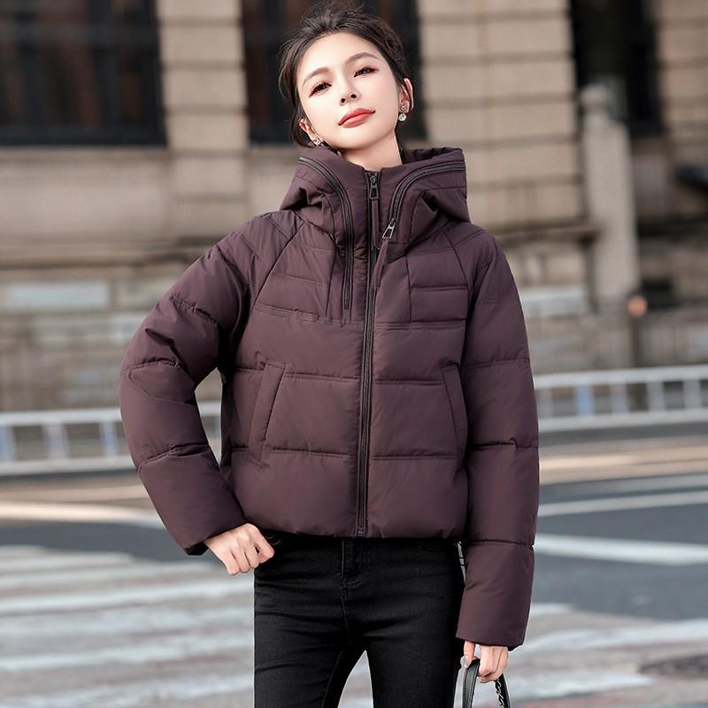 Womens Short Winter Hooded Cotton Jacket Loose Warm Thick Fashion Coat Solid Color Casual Outerwear