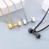 Gold Color Stainless Steel Barbell Pendant Necklace for Men Women Sports Souvenir Gift Square Pearl Chain Charm Trendy Jewelry