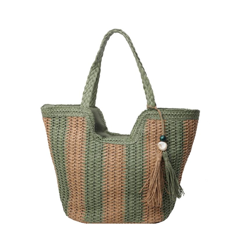 

Straw Tote Bag for Women Summer Beach Handbag with Tassel Decor Fashion Casual Carryall