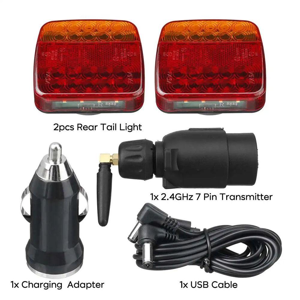 1set Wireless Magnetic Trailer Tail Light Waterproof Rechargeable Rear Taillight Signal Warning Brake Lamp Reflective Lens