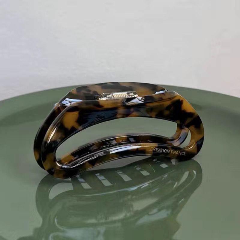 

Большая заколка для волос в виде акулы из ацетата с леопардовым принтом, черного цвета, с золотой корейской этикеткой