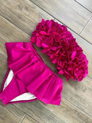 2025 Summer New Sexy Petal Push Up Backless Bikini Set Women Fashion Flower Ruffles Bikini Lady Solid Beachwear Bathing Suit