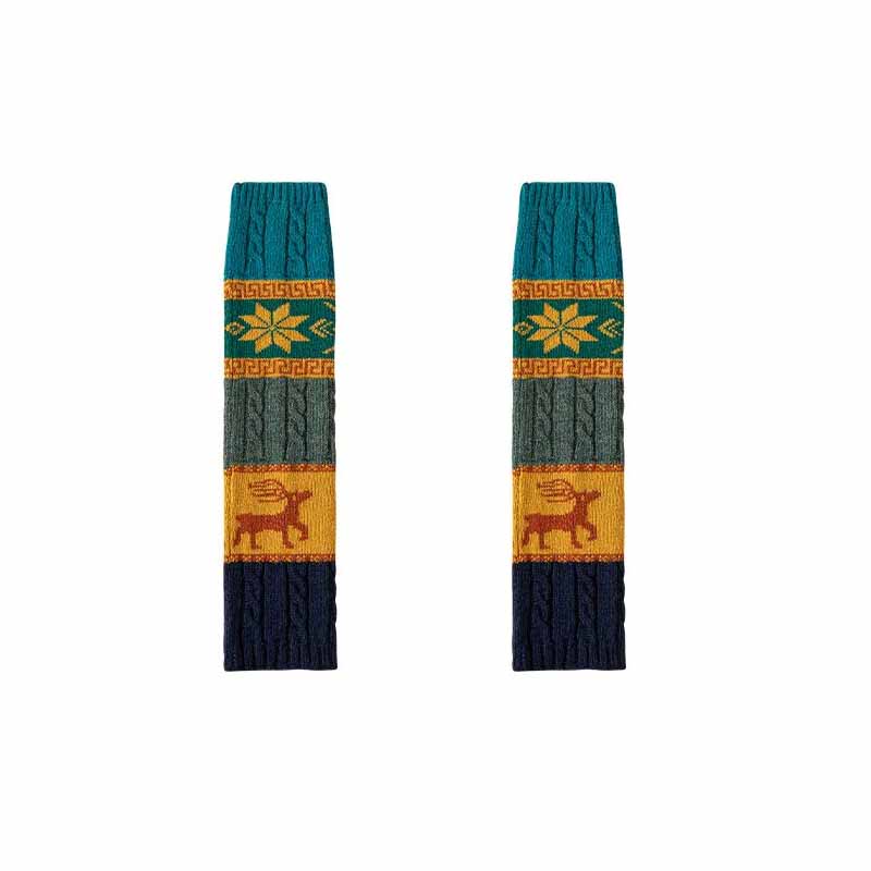 Wool Leg Warmer Socks Twisted Pattern Autumn Winter Deer Snowflake Slouchy Calf Knitted Warm Knee Protector Over-the-knee Socks