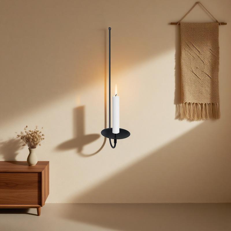 Nowoczesny Minimalistyczny Ścienny Świecznik z Czarnego Metalu w Kształcie Litery L