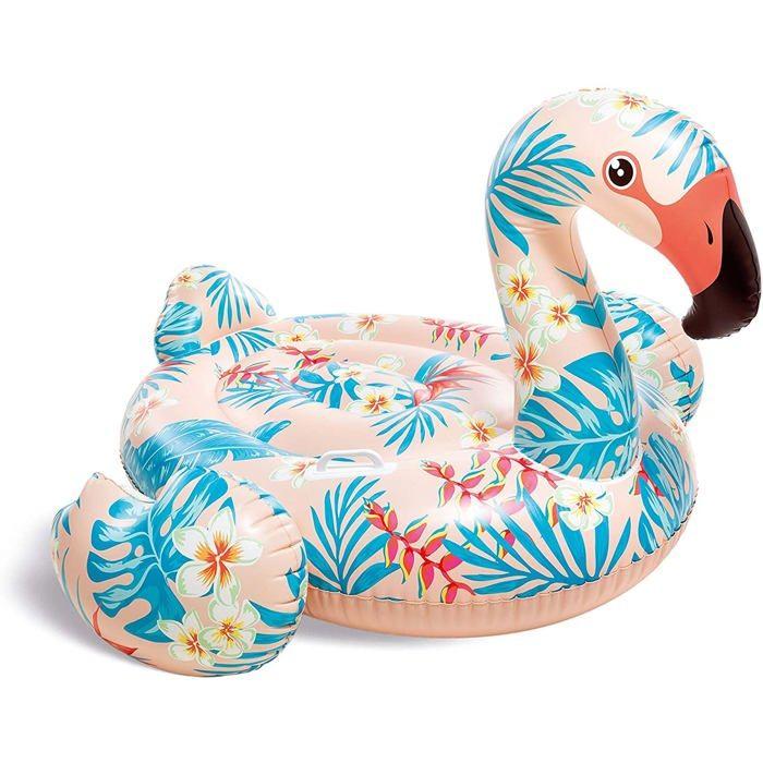 Bouée Gonflable À Chevaucher - INTEX - Flamant Rose Tropical - 2 Poignées - 57559NP