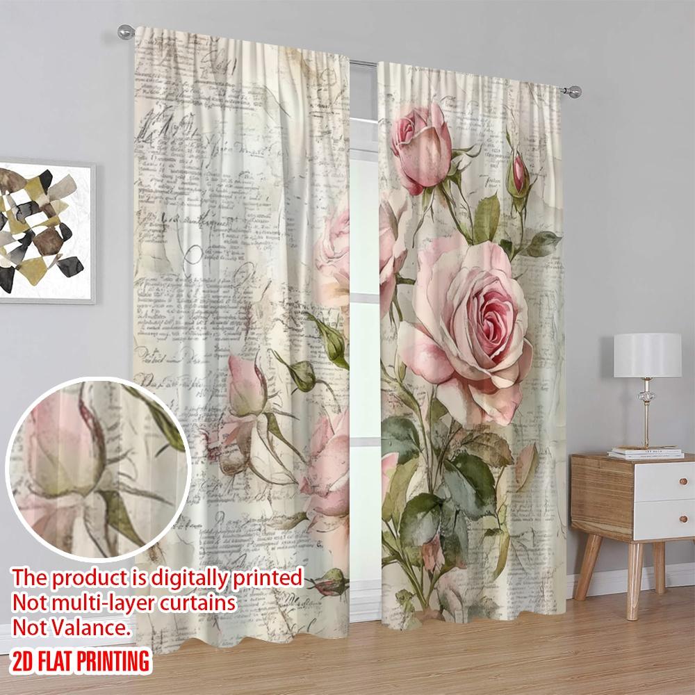 2 szt., druk płaski 2D Drukowane Zasłony Vintage Róże Wszechstronna Tkanina Poliestrowa (bez pręta) Dekoracje Do Domu Ldealne dla