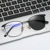 Double-Bridge Retro Metal Square Eyeglasses with Large Frame and Flat Lens