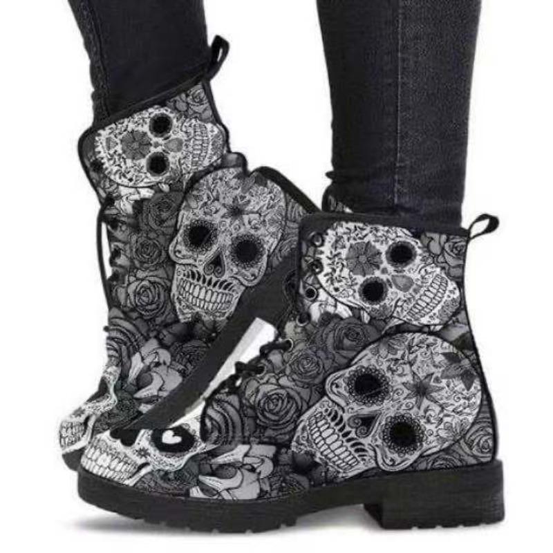 Large Size British Fashion Tooling Boots Large Size Retro Printed Women's High Top Cartoon Pattern Martin Boots