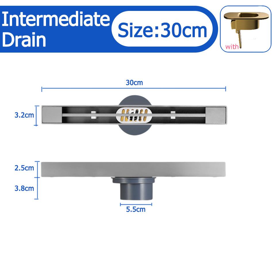 Black Floor Drain 30 40 50cm Kitchen WC Bathroom Shower Large displacement Linear Drainage Side Floor Drains 304 Stainless Steel