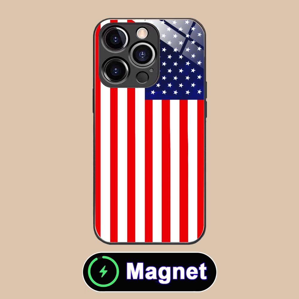 Custodia per Telefono Cellulare MagSafe in Vetro con Bandiera USA America per iPhone 17 16 15 14 13 12 11 Air Pro Max Plus Mini Copertura Colorata