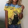 Summer Round Neck 3D Cat Print Top Fashionable Casual Short Sleeved Women's T-shirts