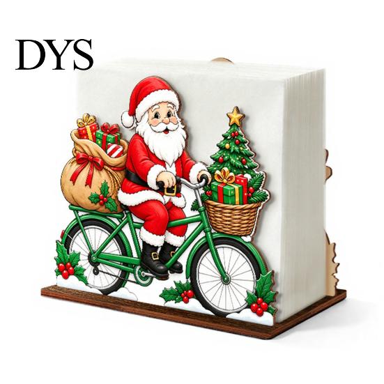 Santa Claus Tissue Organizer Christmas Wooden Holder, Napkin Dispenser with Gingerbread House Elk Seasonal Dining Table Accessory Pattern, Decorative