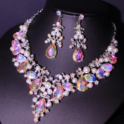 Merchandise Earrings, Collars, Chains, 2 Pieces, Pearl Crystal, Glass, Alloy Dress, Accessories, Women's Necklaces