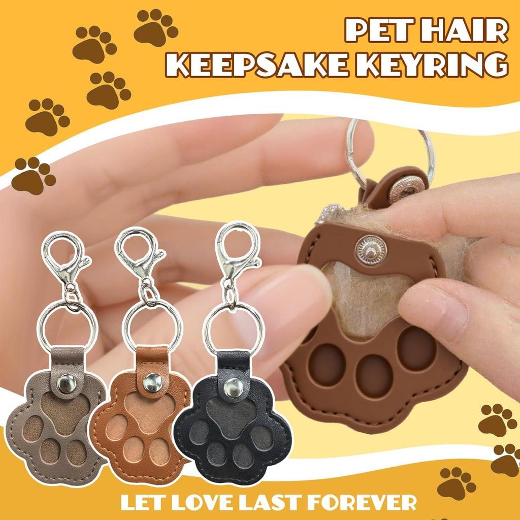3 Pcs Cat/Dog Fur Storage Keychain, Cute Leather Paw Keychain Pet Hair Keepsake Keyring, Unique Memorial Collection Key Chain, Pet Memorial Gifts