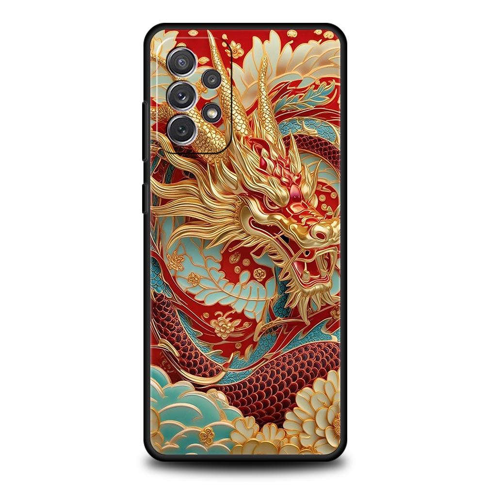 

Chinoiserie Loong Flower Dragon Phone Case for Samsung Galaxy A55 A35 A17 A07 A15 A13 A25 A72 A73 A32 A52 A52S A41 5G Soft TPU Samsung A41