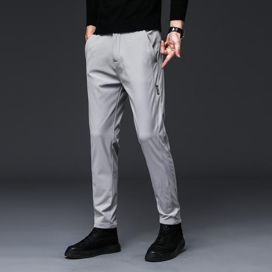 

2024 летние повседневные брюки мужские тонкие деловые эластичные брюки для бега с эластичной резинкой на талии корейские классические тонкие черные, серые, синие брюки мужские 32 светло-серый