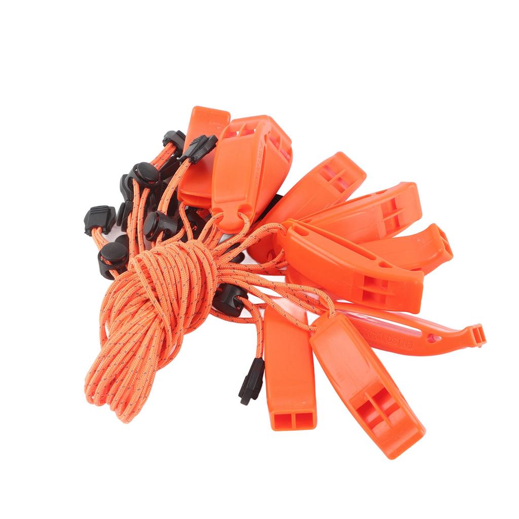 10 Pcs Safety Whistle Emergency Whistle With Rope Orange For Camping Hiking Hunting Fishing