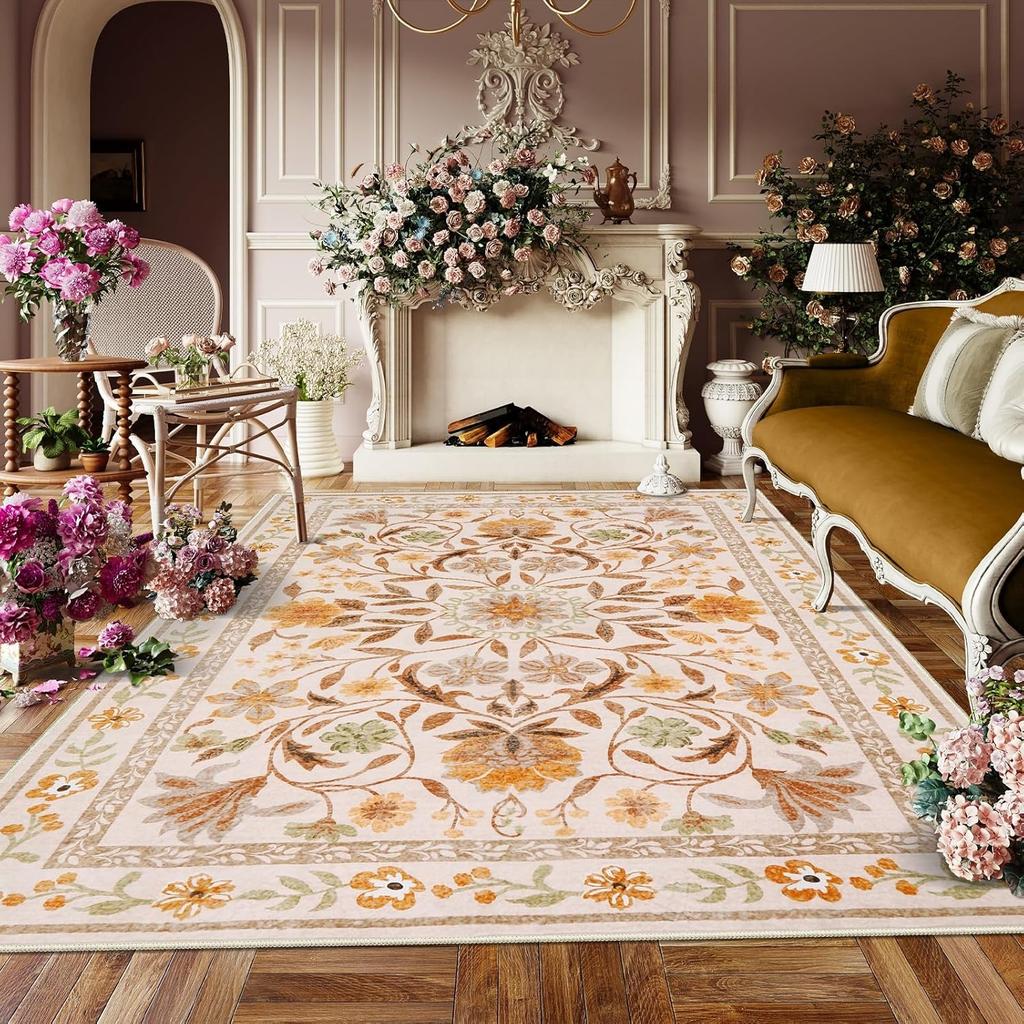 Living Room Carpet Girls Bedroom Bedside Floor Mat Machine Washable Easy Folding Rug Large Area Floral Style Decorative Carpets