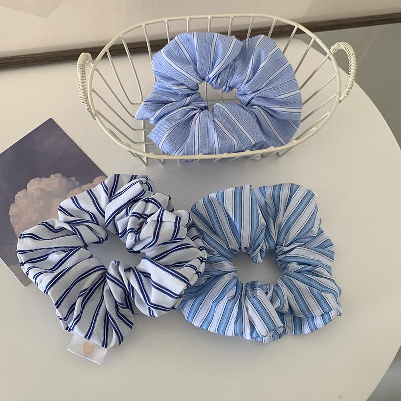 Striped Blue Color Scrunchies Large Size Hair Ties Fresh Sweet Elastic Hair Band Women Hair Accessories