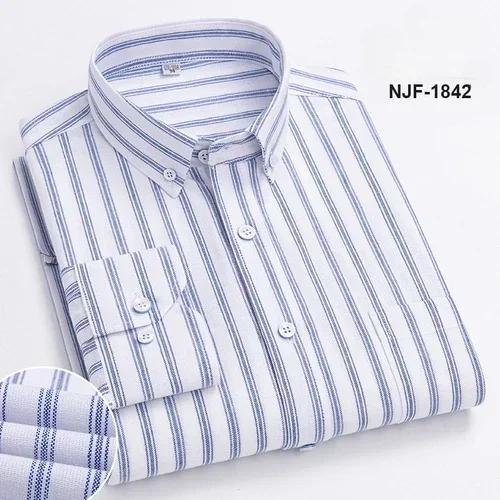 Spring and Autumn Men's Pure Cotton Long Sleeved Shirts for Middle and Youth Leisure All Cotton Oxford Plaid Plus Size Shirts