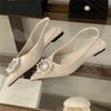 Pesstwei Spring  Elegant Sexy Pointed Toe Comfortable Design Crystal Button Flats Heels Woman Sandals Prom Slingbacks Shoes