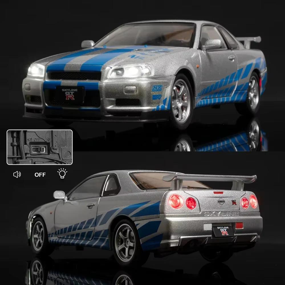 2025 Nou 1:24 Nissan Skyline GTR R34 Model de vehicul din aliaj din metal turnat sub presiune Fast Furious de colecție Cadouri de jucărie de aniversare pentru copii