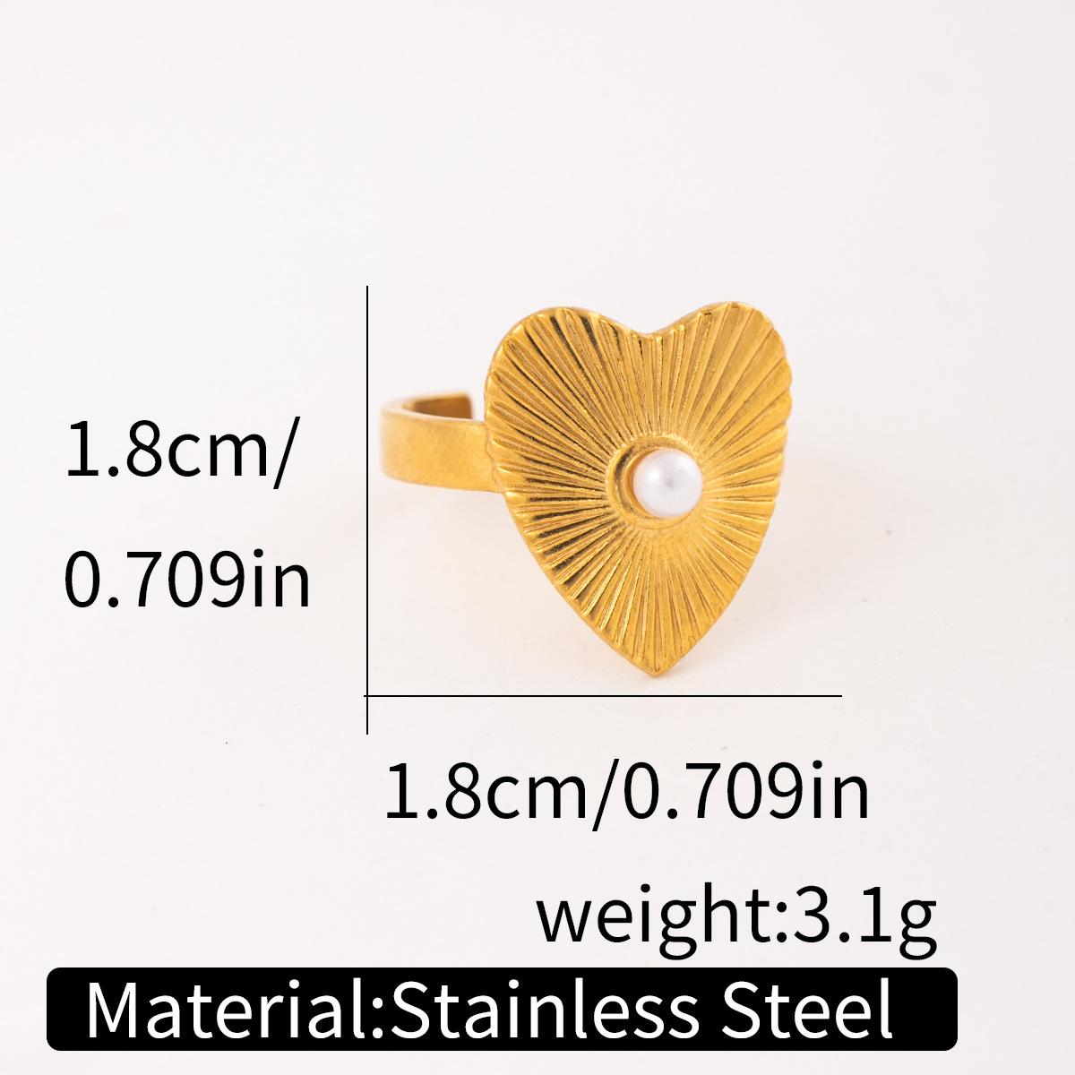 Heart Crown Pearl Adjustable Open Ring Vintage Retro Style 304 Stainless Steel Vacuum Plated Finger Decor For Everyday Attire