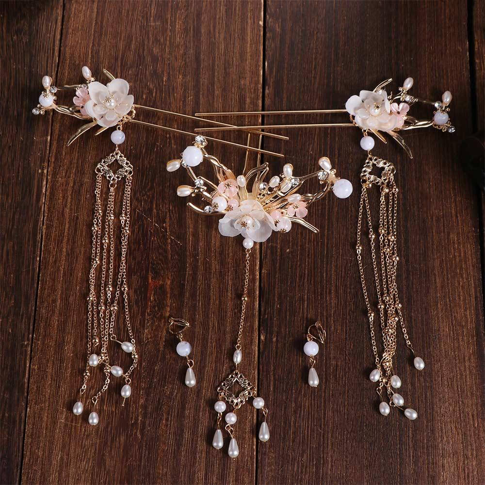 

Light Colors Wedding Dress Hair Accessories Plastic Earrings Hairpin Set wedding Photos style6
