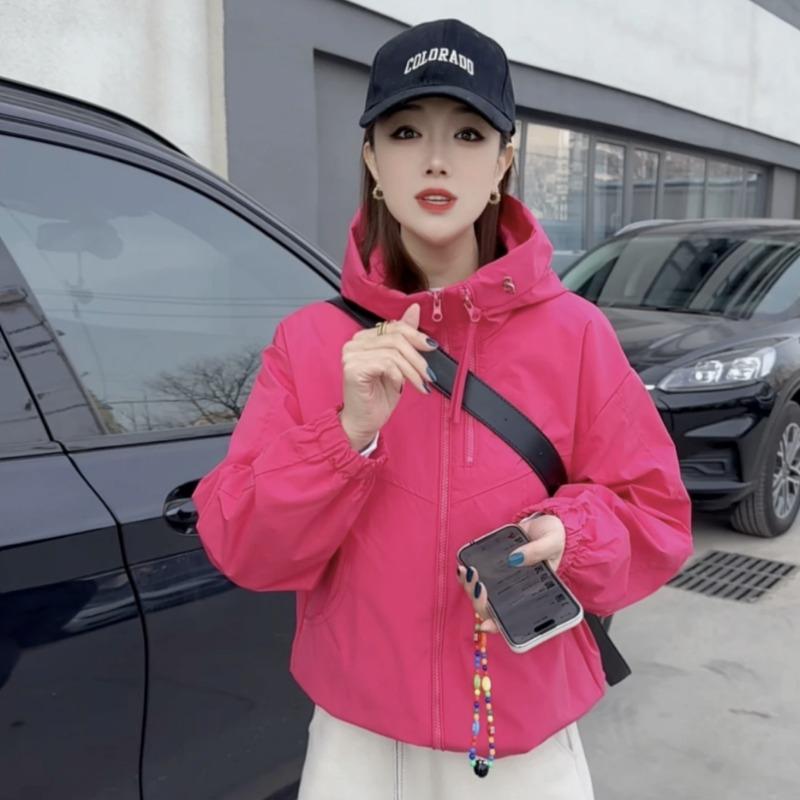 Módní krátká větrovka na zip s kapucí, všestranné outdoorové bundy pro všechna roční období