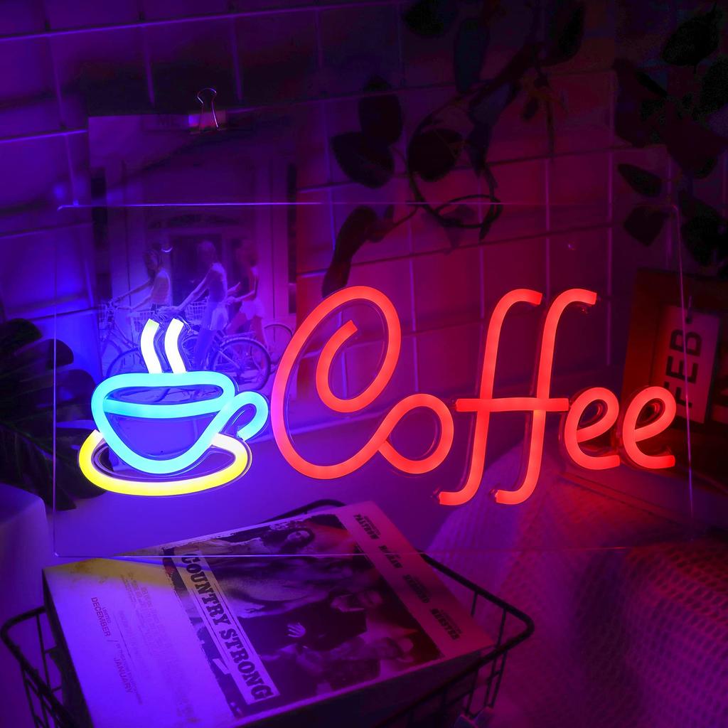 Coffee OPEN Neon Sign LED Light Coffees Bar Decor USB Powered Adjustable Brightness Coffee Station Coffee Lovers Birthday Gift