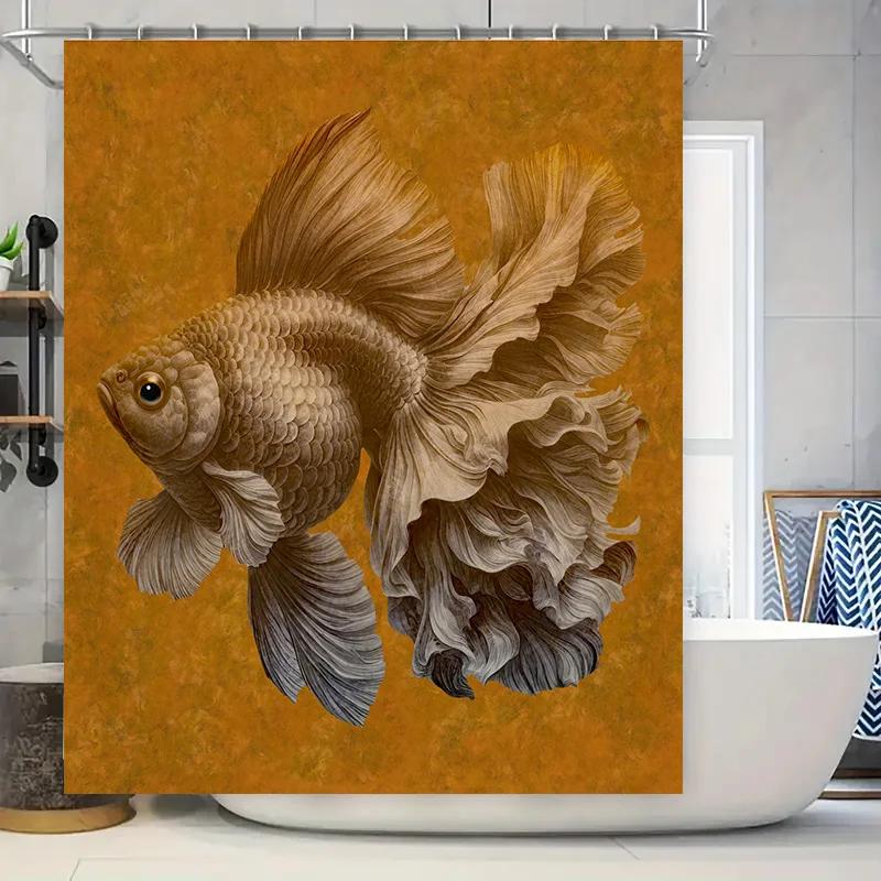 

Gold Fish Shower Curtain Bathroom Decor, Luxurious Vintage Style Wall Hanging For Home Decoration, Orange Color W60H190(CM)-1 Pcs