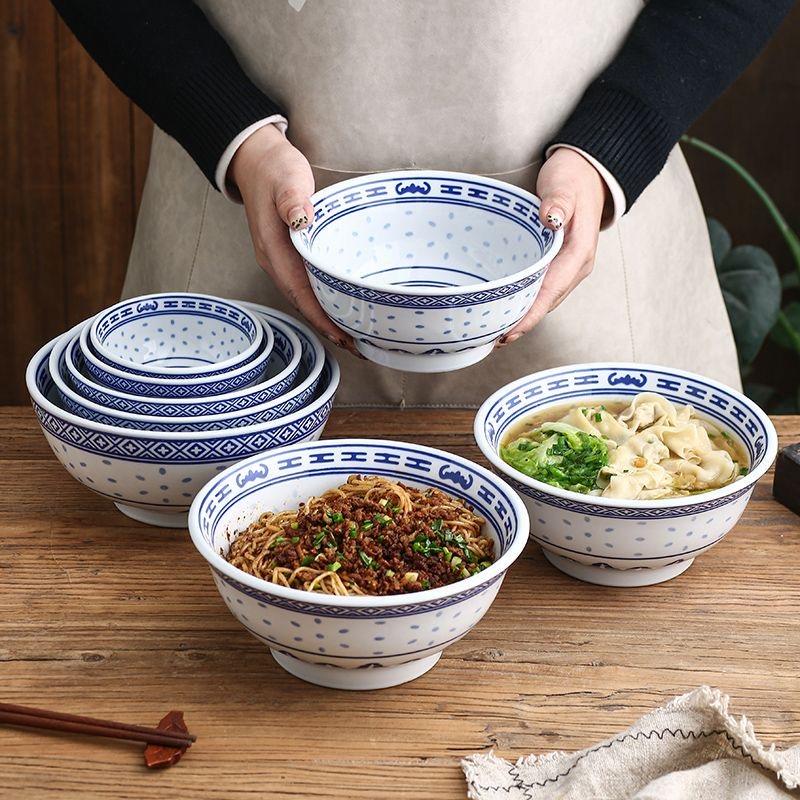 Conjunto Tigela Dragão Porcelana Azul e Branca – Tigelas Cerâmicas para Sopa de Arroz e Macarrão Prato Sob Esmalte