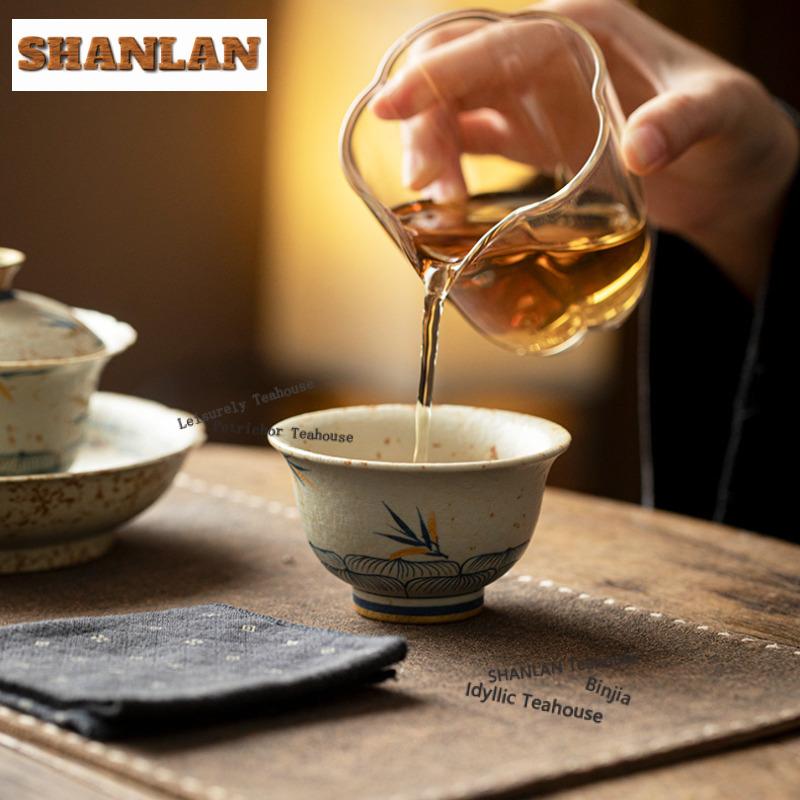 70ml Hand-painted Bamboo Shadow Teacup Japanese Tea Bowl Cute Cup Tea-tasting Smelling Cup Jianzhan Master Cups Tea Services