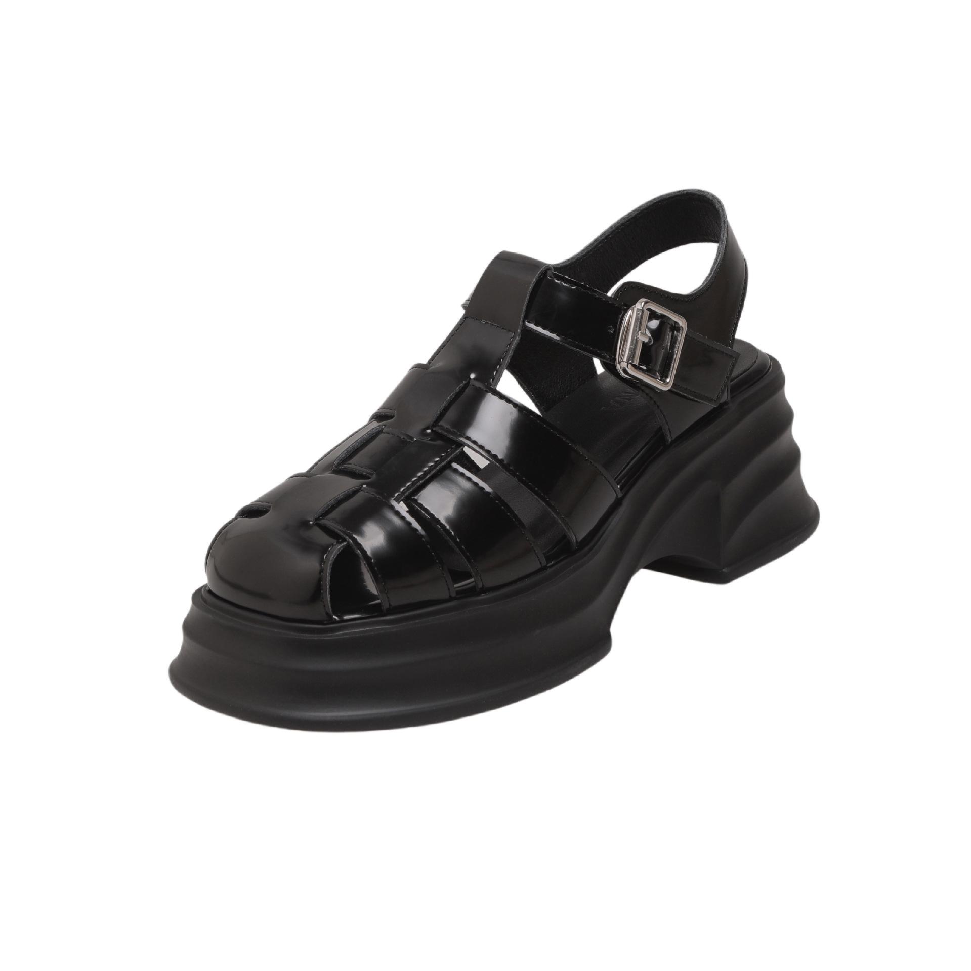 

Sandals women s new summer baotou woven pig cage shoes genuine leather thick-soled versatile muffin sole high-heeled women s shoes 40 чёрный