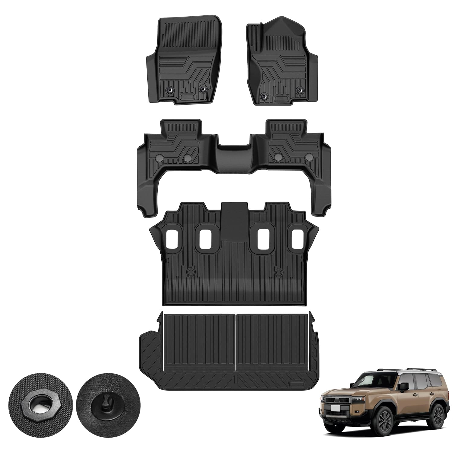 

Котесото Toyota Land Cruiser 250 Серии Пол Land Cruiser 250 Второй Land Cruiser 250 Багажник 3D Пятно TPE Легкий Полный Комплект Коврик Не 7-местный Коврики, Коврик,