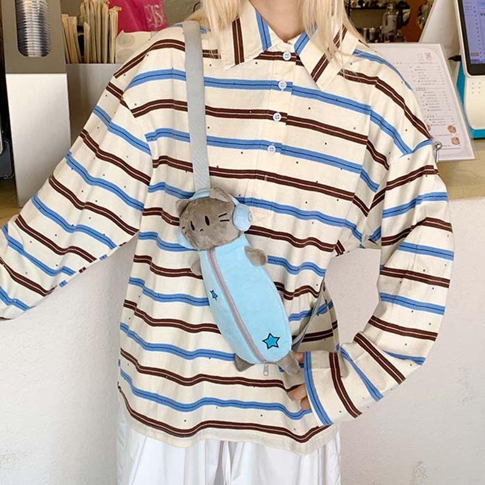 Sweet Cartoon Shoulder Bag Purse Plush Stationery Pouch Pen Bag Headset Cat Crossbody Bag Daily