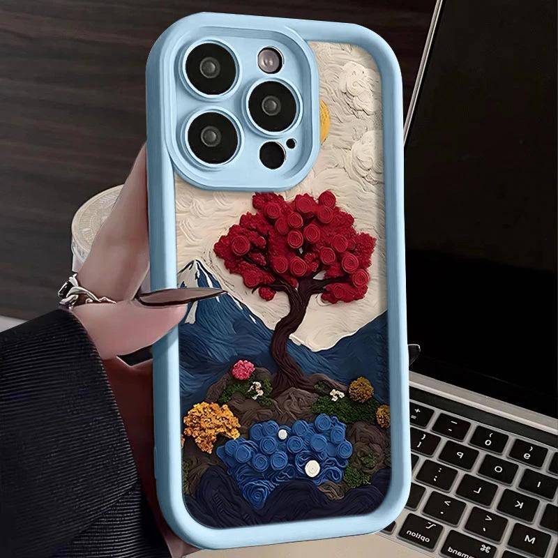 Oil Painting Mountains and Rivers Flowers iPhone17Promax Mobile Phone Case Ladder for Apple 16promax All-inclusive Tianyan